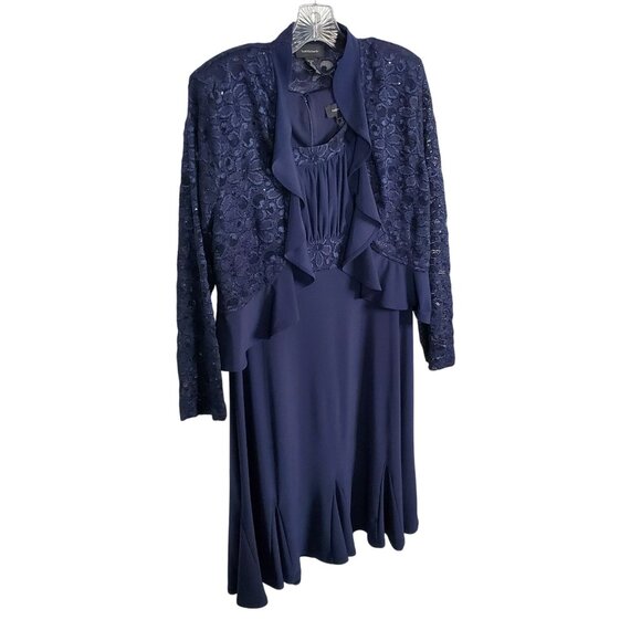R&M Richards Dresses & Skirts - R&M Richards Size 10 Dress Jacket Set Event Formal Floral Lace Sequin Navy NWT